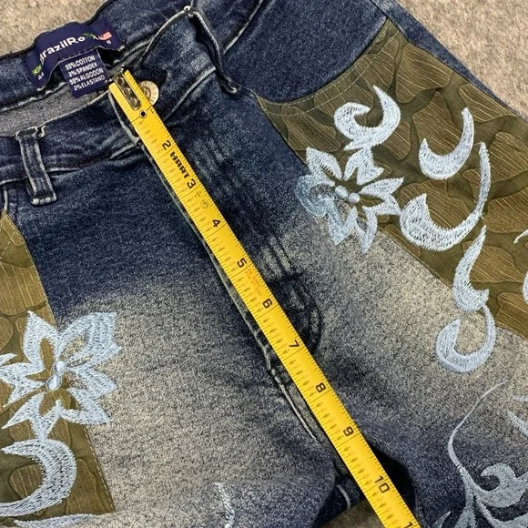 Brazil Roxx Women's Embroidered Floral Blue Mid Rise Flare Jeans Size 8 (27x30) - Picture 9 of 12
